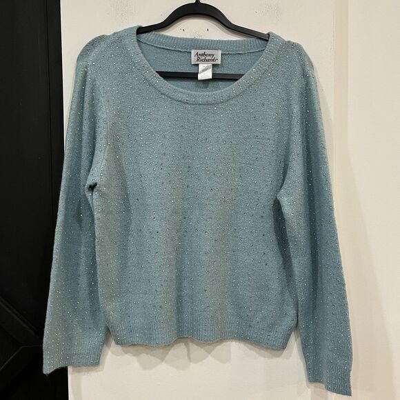 Vintage Blue Anthony Richards Women’s Rhinestone Sweater Medium Petite Sparkle - Picture 1 of 6